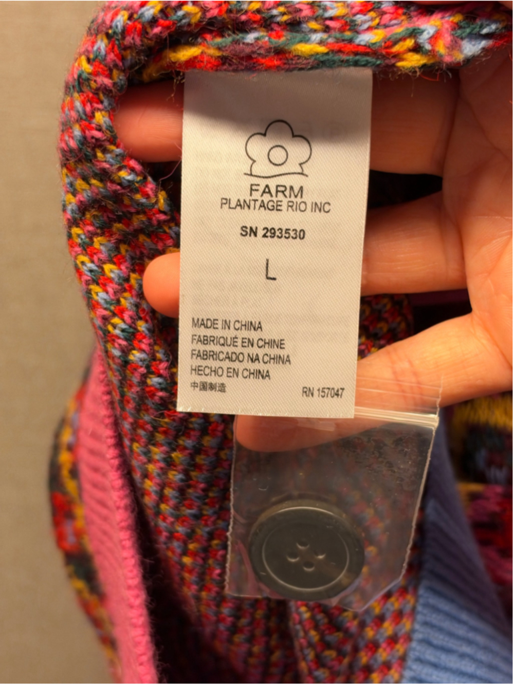 NWT Farm Rio Tropical Print Colorblock Cardigan Blue Pink Tropical Magic Size L - Picture 7 of 8